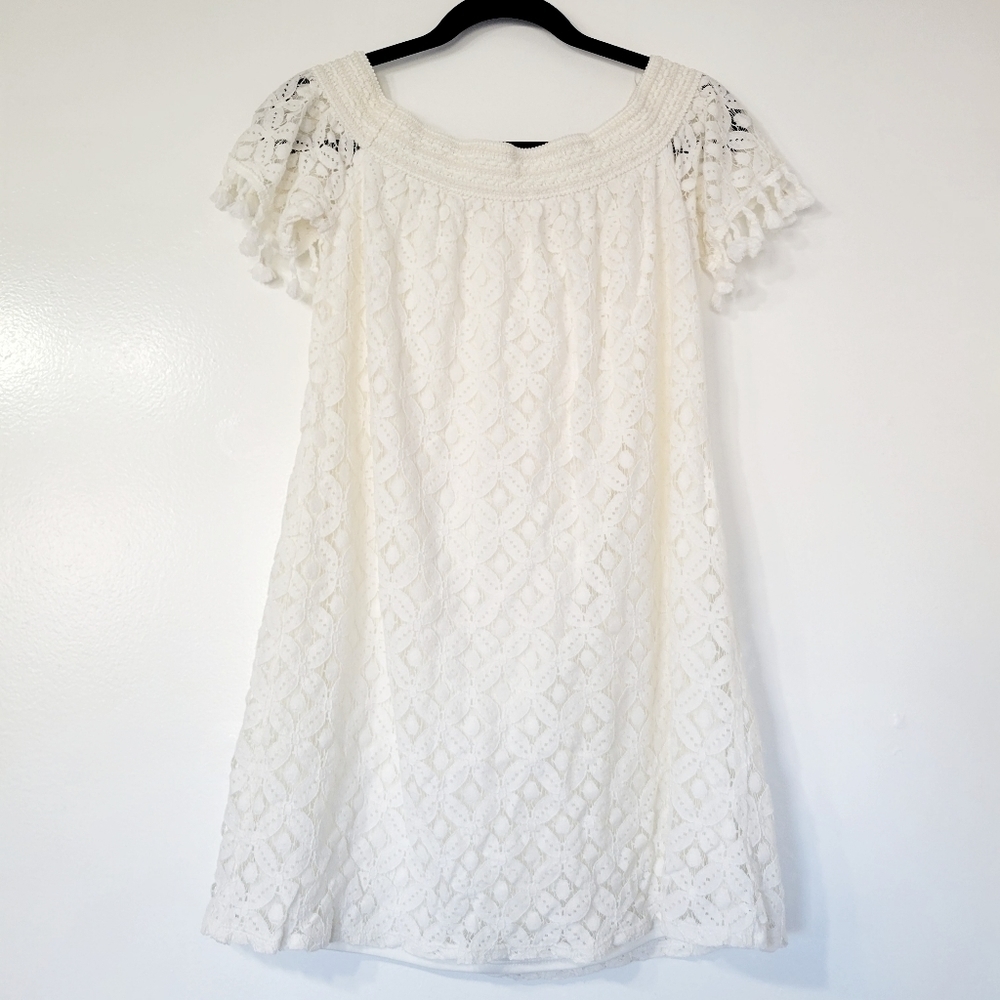 Charming Charlie Ivory Lace with Tassels Boho Dress Size Small